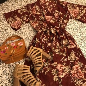 BURGUNDY FLORAL DRESS WITH BELL SLEEVE 🥀